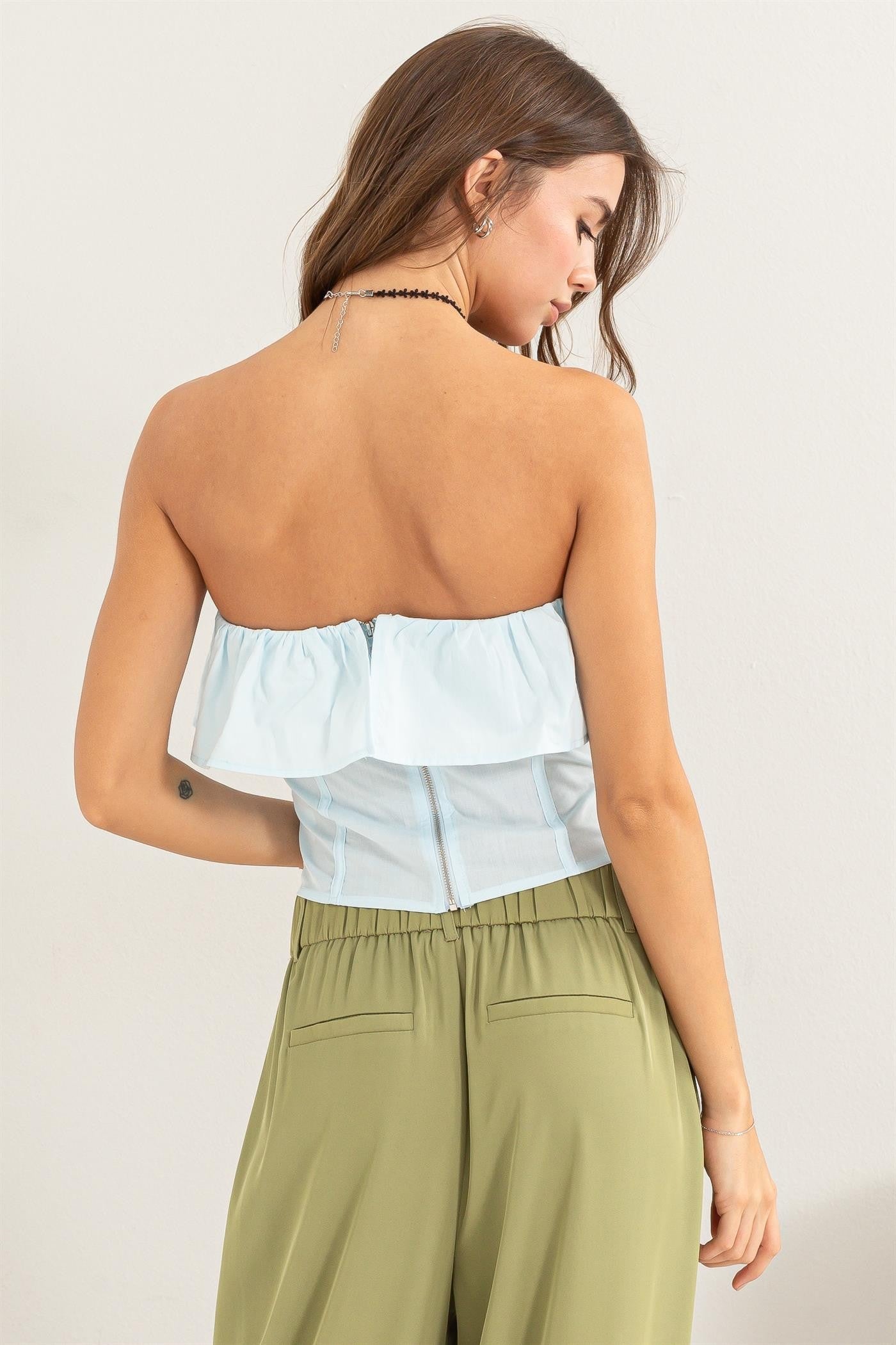 Ruffle Strapless Top (LT Blue)