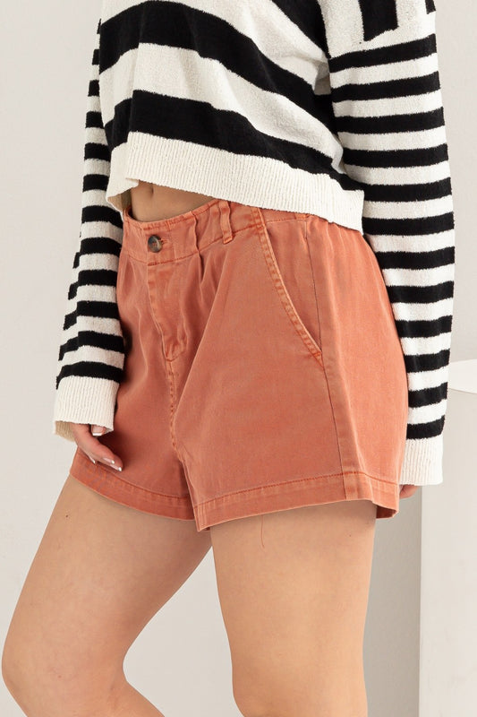 Pleated Shorts - Baked Clay