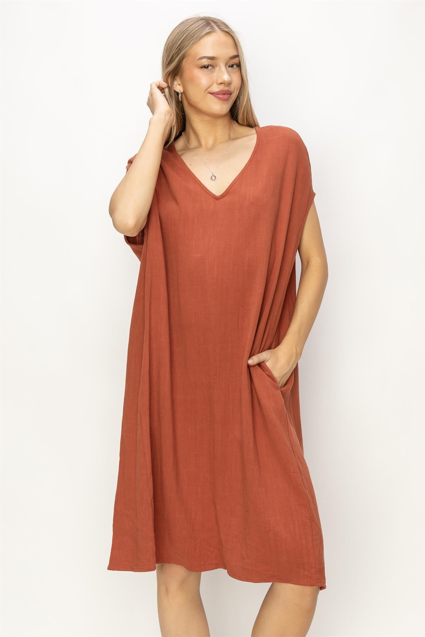 Sleeveless Linen Midi Dress - Baked Clay