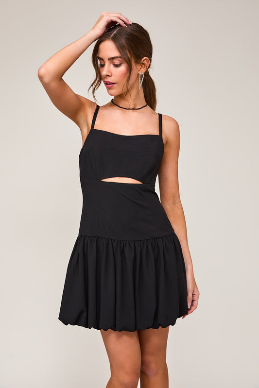 Balloon Skirt Front Cut Out Mini Dress