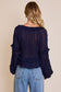 Scoop Neck Ruffle Blouse - Navy