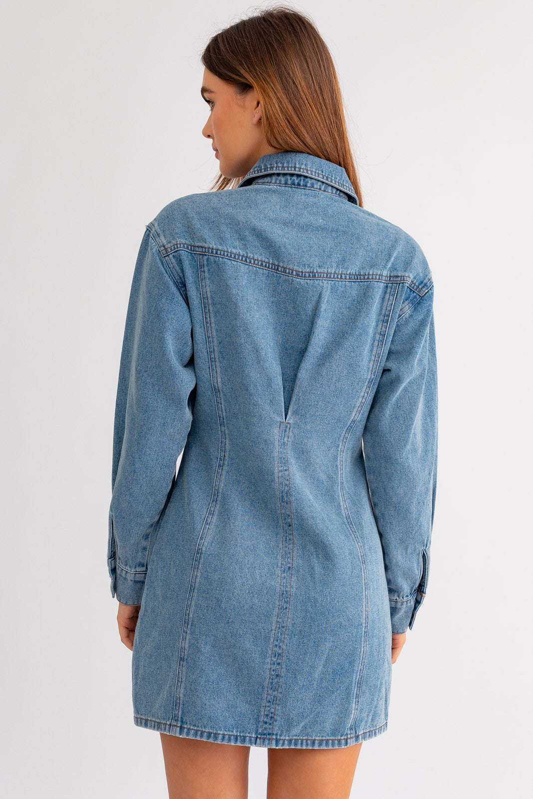 Long Sleeve Button Utility Dress - Denim