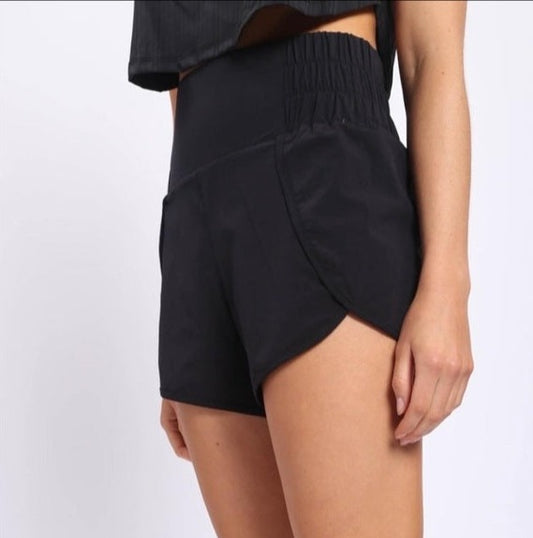 High Waist Athletic Split Shorts - Black