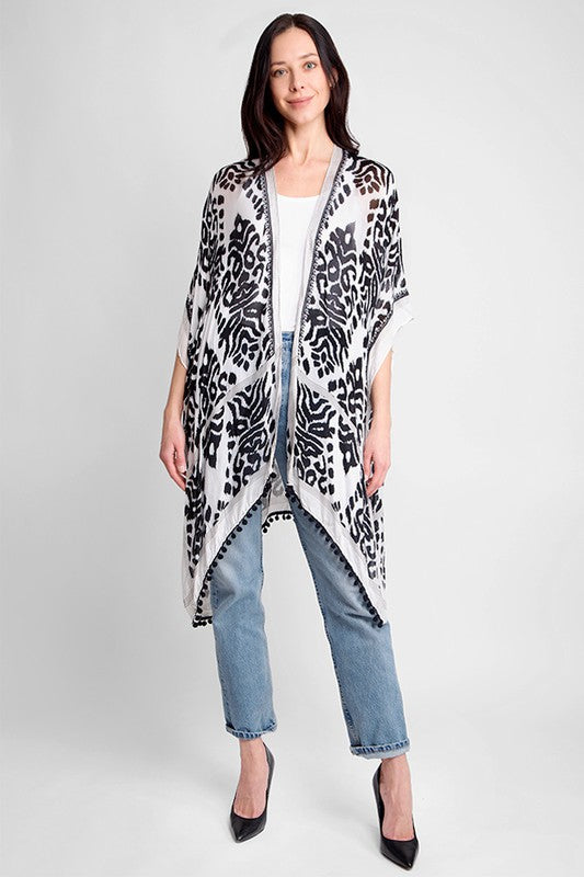 Tassel Print Kimono - Black