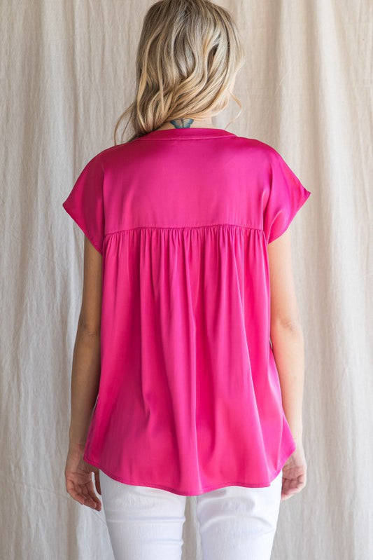 Jessie Satin Top - Hot Pink