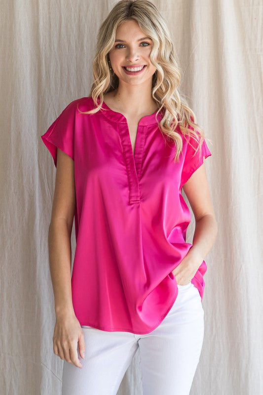 Jessie Satin Top - Hot Pink