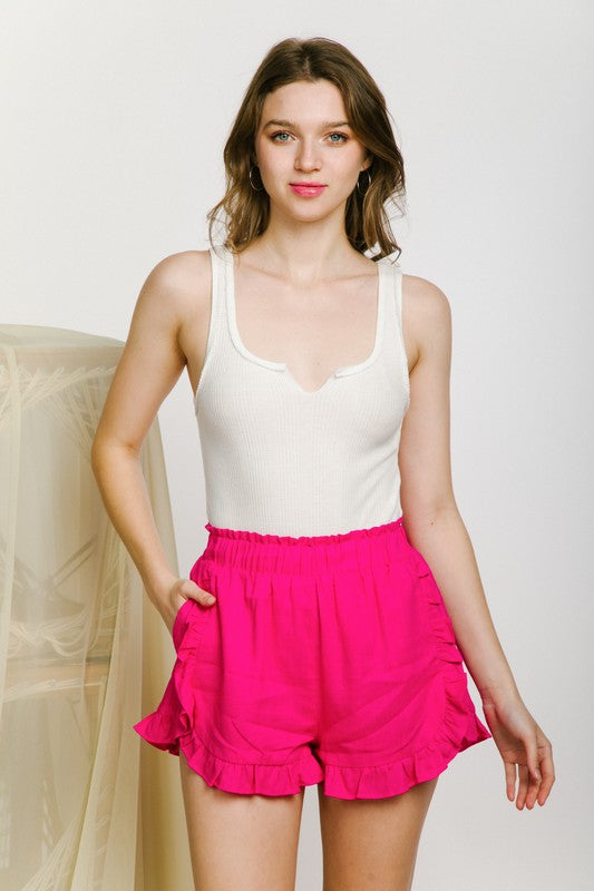 Avery Ruffle Shorts - Hot Pink
