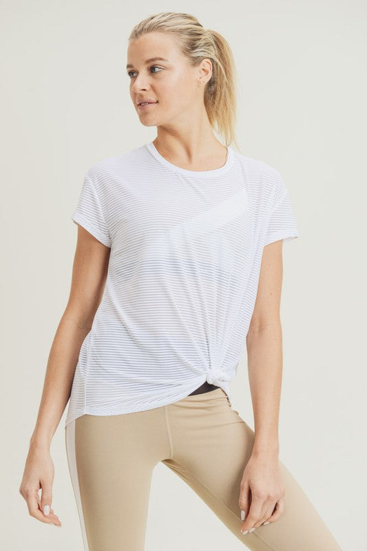 Sheer Striped Mesh Top - White
