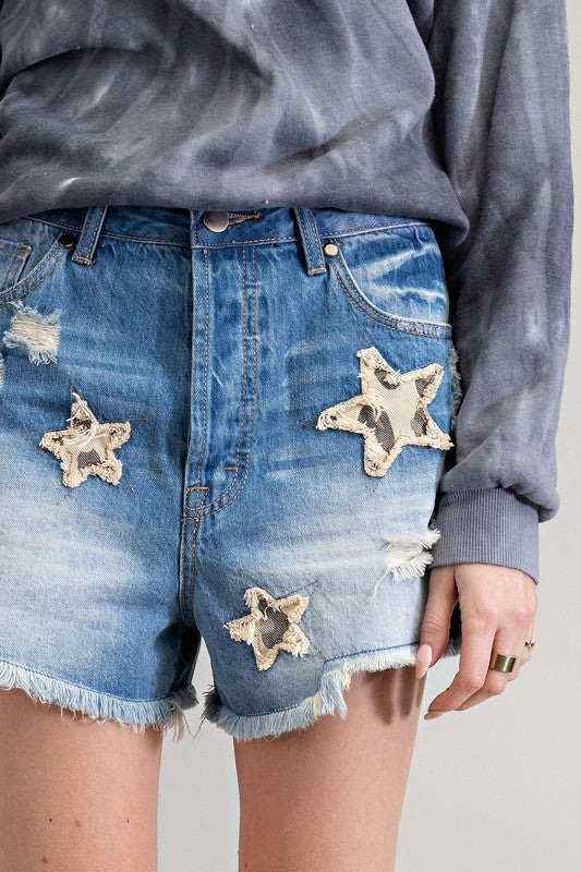 Star Patch Denim Shorts