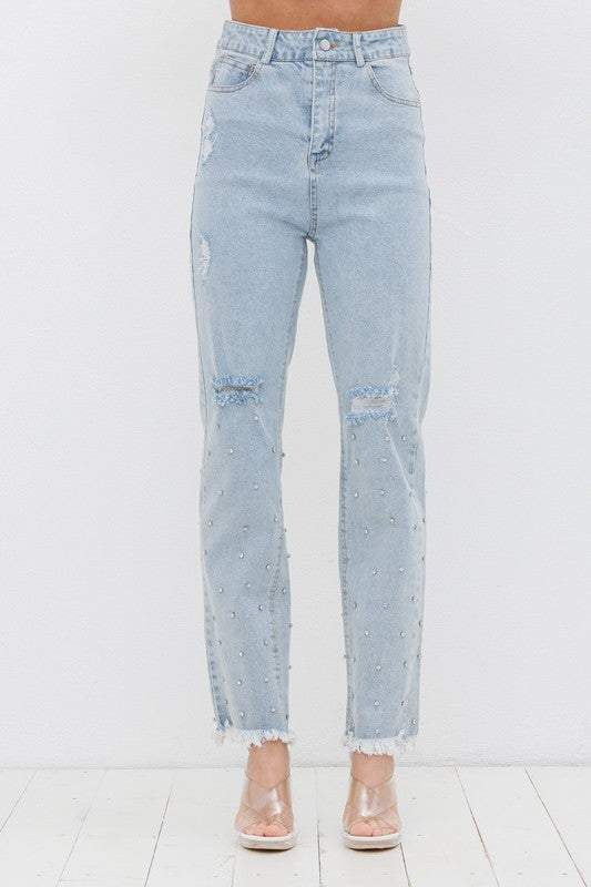 Rhinestone Distressed Jeans