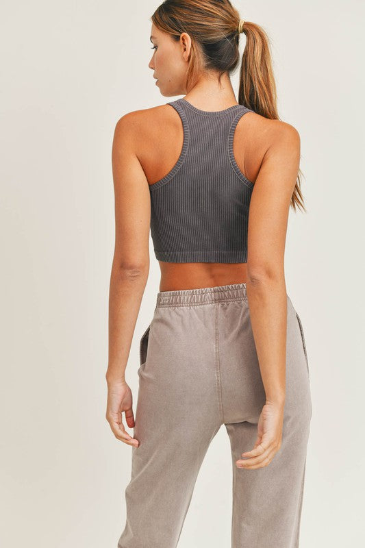 Seamless Ribbed Crop Tank - Chocolate