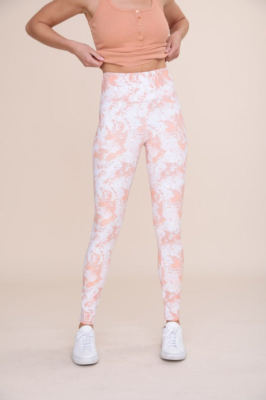 Marble Print Leggings - Peach