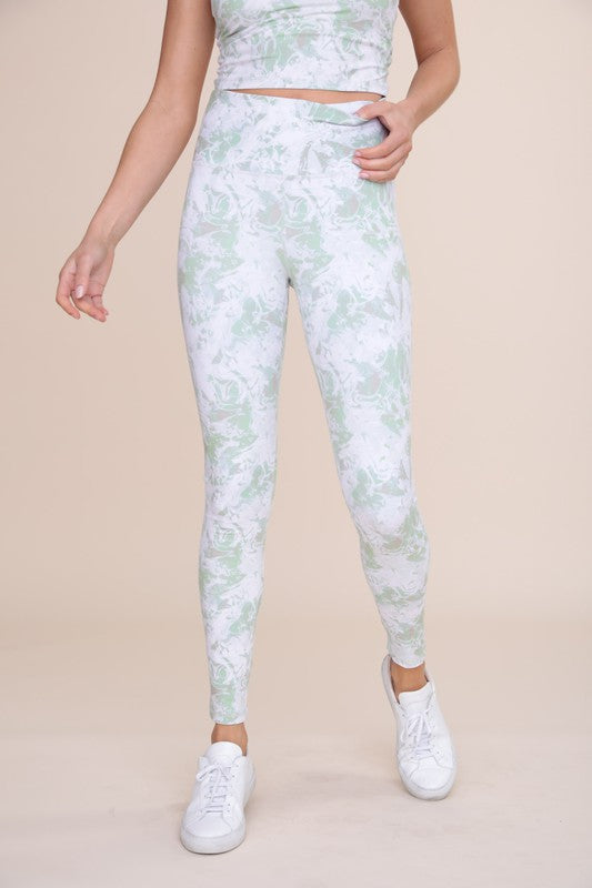 Marble Print Leggings - Lime