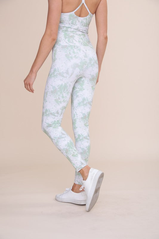 Marble Print Leggings - Lime