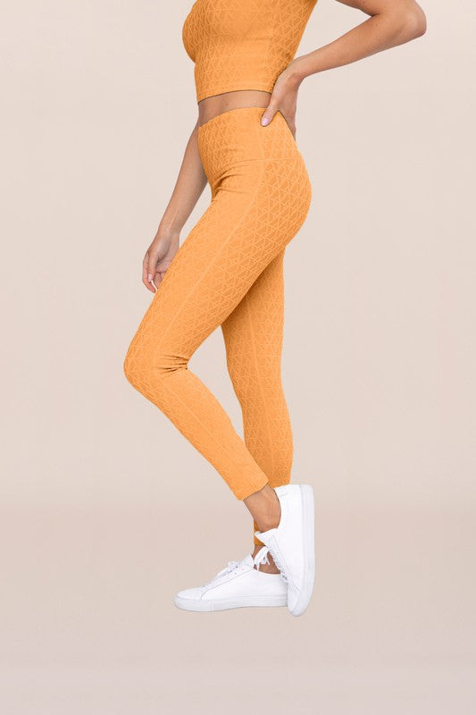 Textured High Waist Leggings - Tangerine