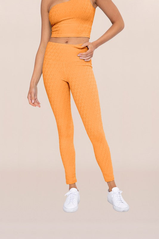 Textured High Waist Leggings - Tangerine