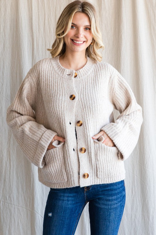 Heavy Knit Button Sweater - Oatmeal