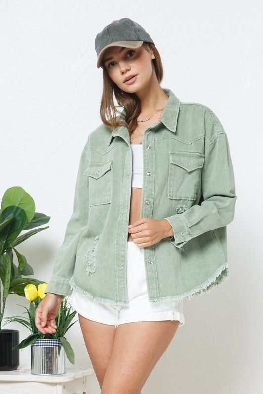 Distressed Jacket - Olive