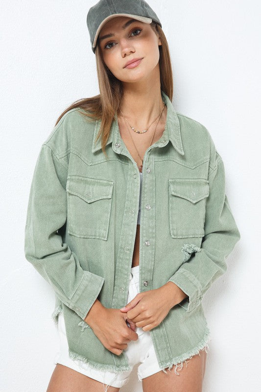 Distressed Jacket - Olive