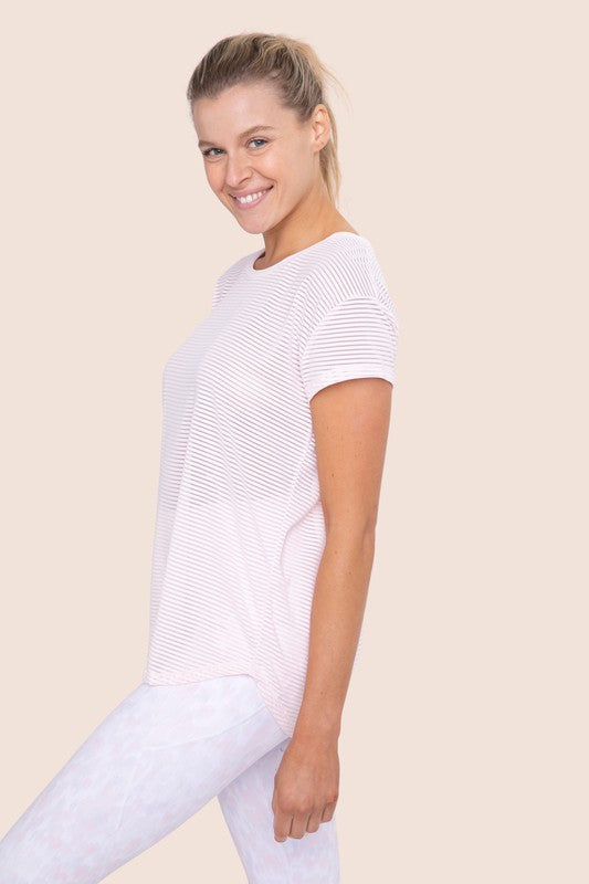 Sheer Striped Mesh Top - Pink