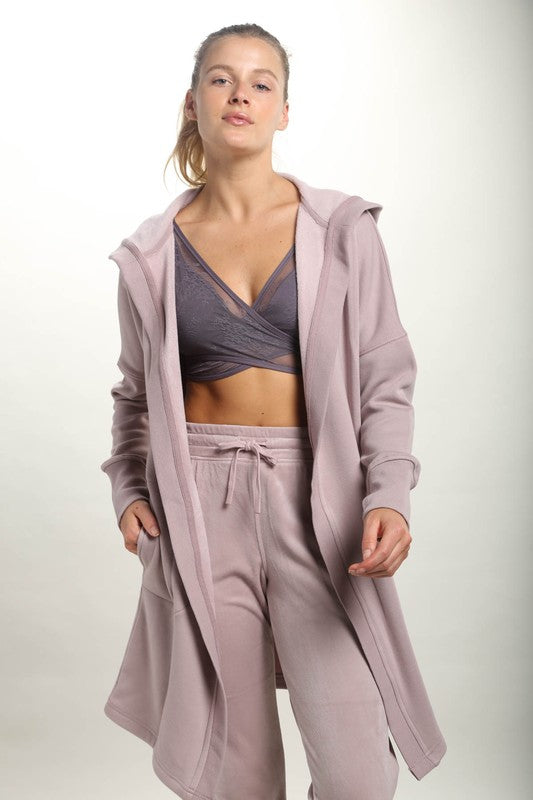 Fleece Lined Open Cardigan Hoodie - Iris
