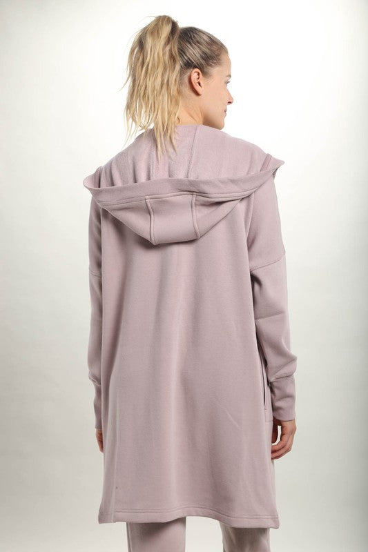 Fleece Lined Open Cardigan Hoodie - Iris