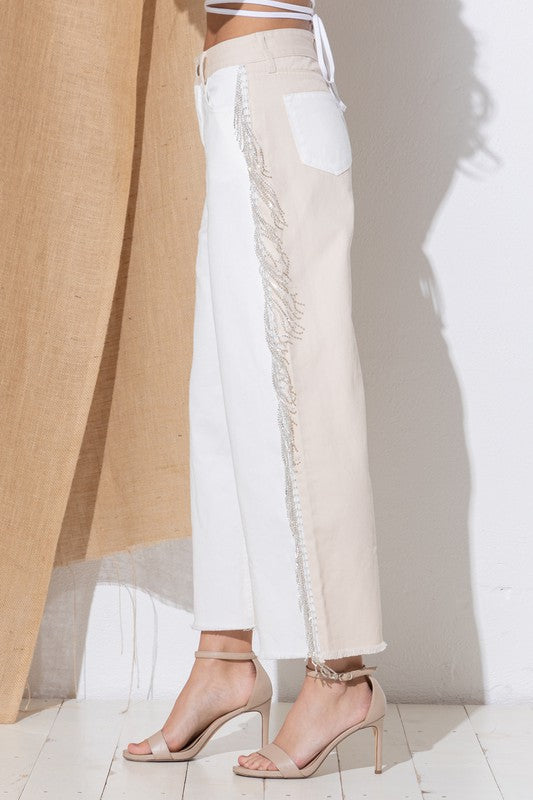 ColorBlock Rhinestone Fringe Pant