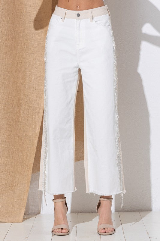 ColorBlock Rhinestone Fringe Pant