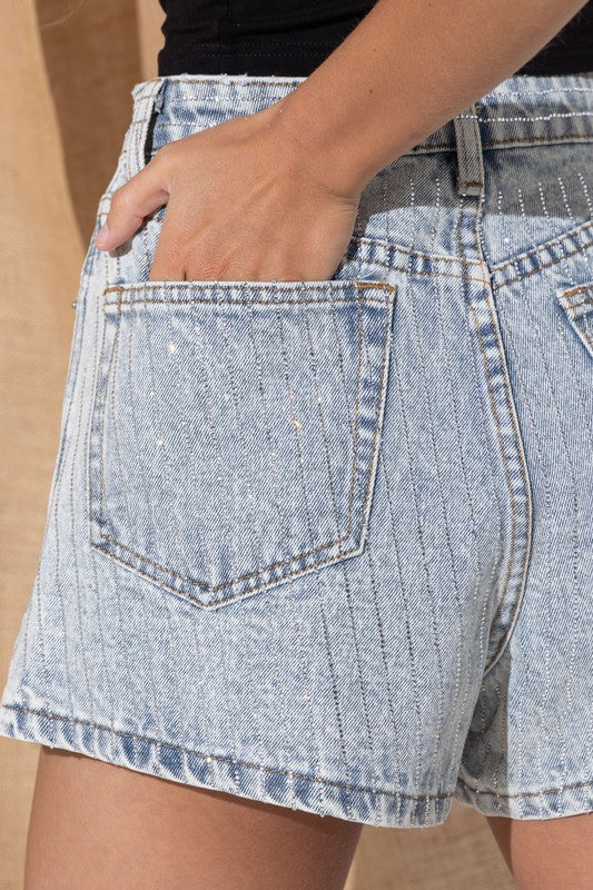 Denim Sparkle & Shine Stud Shorts