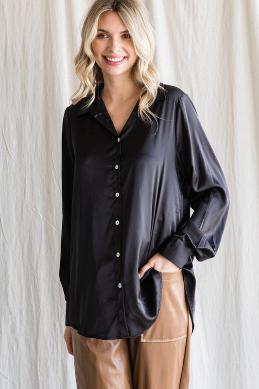 Sassy Satin Blouse - Black