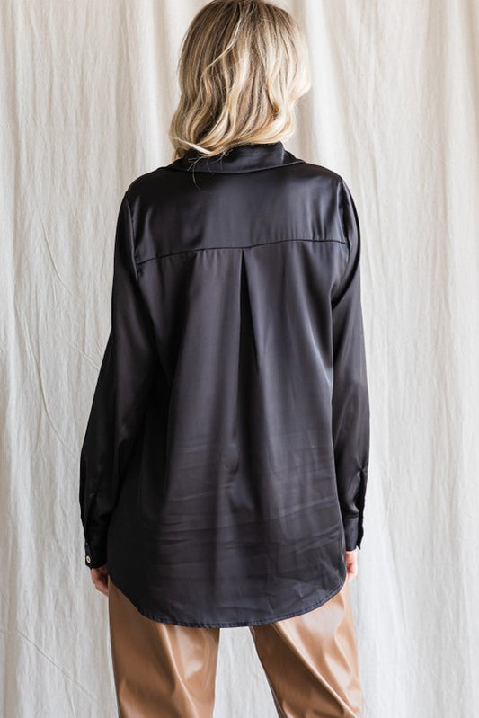 Sassy Satin Blouse - Black