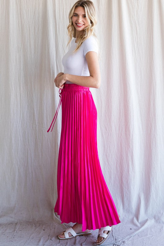 Pleated Maxi Skirt - Hot Pink Wood + Wave Pleated Maxi Skirt - Hot Pink Wood + Wave