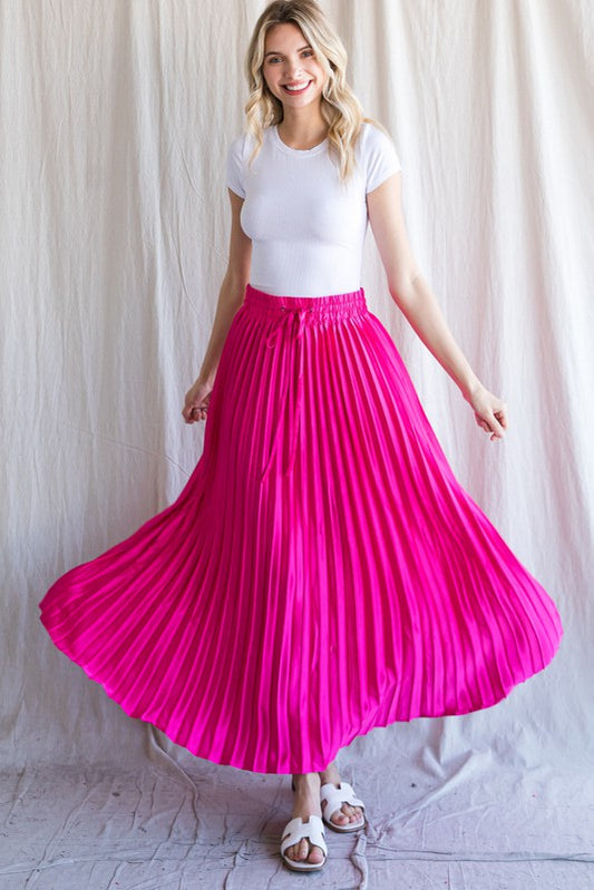 Pleated Maxi Skirt - Hot Pink