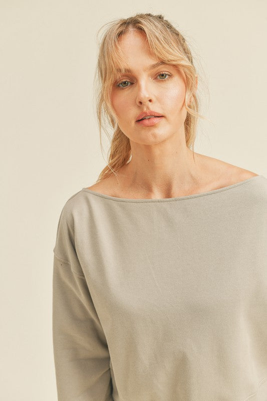 Scoop Neck Cropped Sweatshirt - Grey