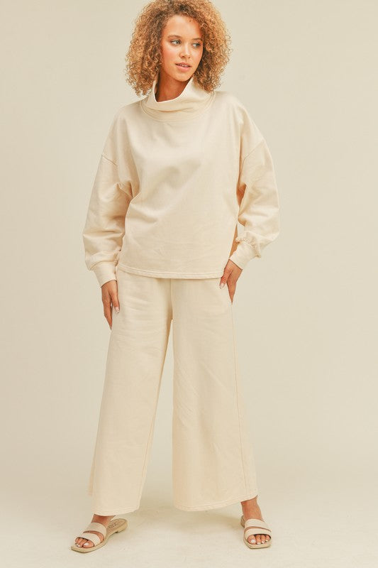 Cowl Neck Cropped Sweatshirt - Cream