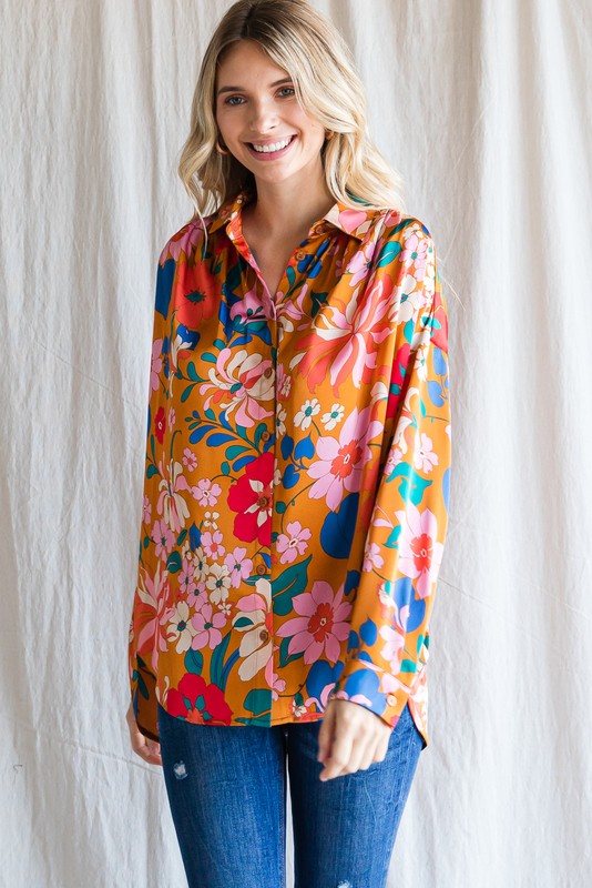 Bronze Floral Button Top