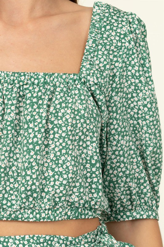 Silvia Floral Crop Top - Green