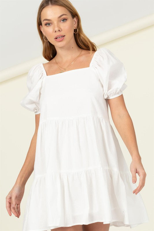 Lizzie Puff Sleeve BabyDoll Dress - White