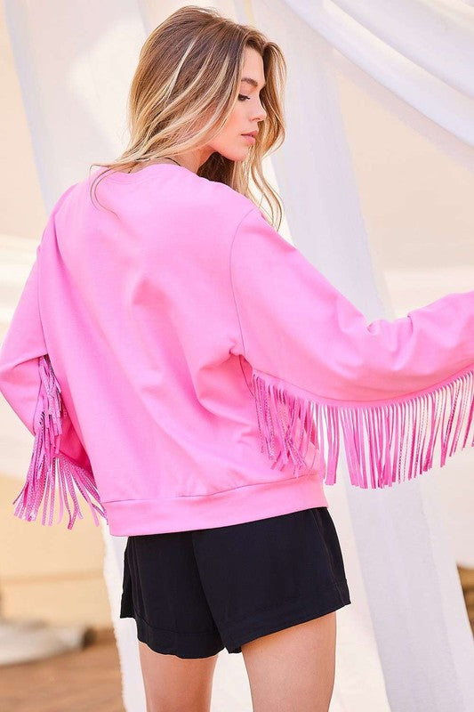 Smile Fringe Sweatshirt - Pink