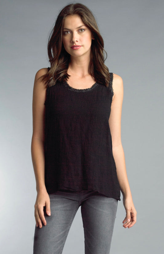 Italian Metallic Raw Edge Tank - Black