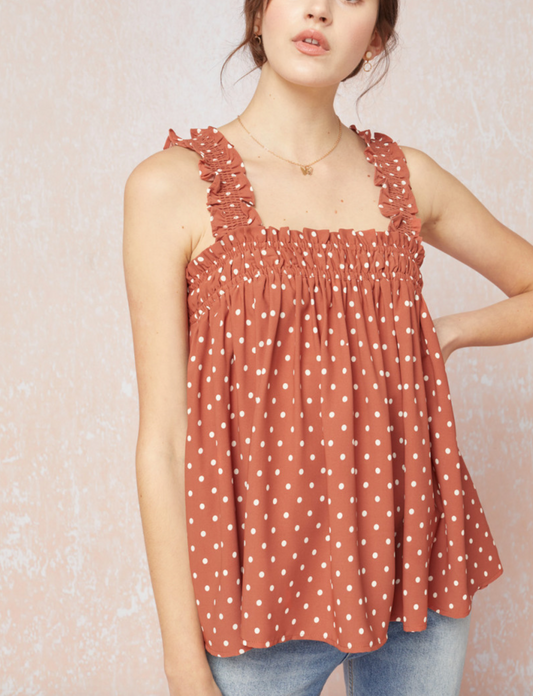 Brianna Smocked  Polka Dot Top