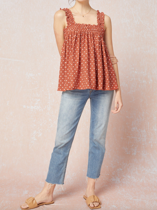 Brianna Smocked  Polka Dot Top