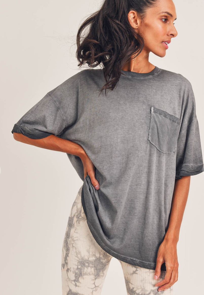 Oil Washed Loose Fit Pocket Tee