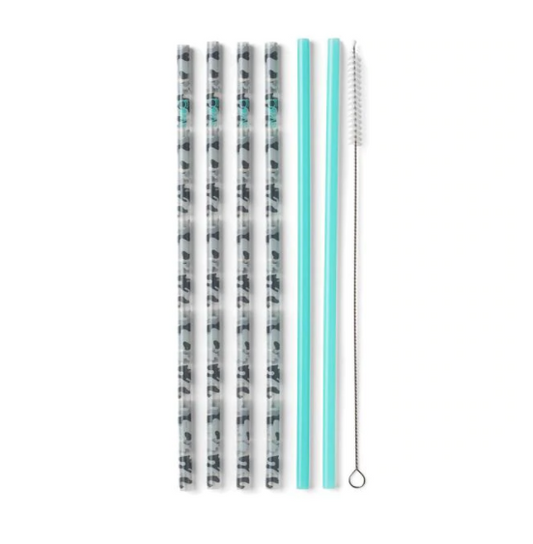 Incognito Camo & Aqua Reusable Straw Set