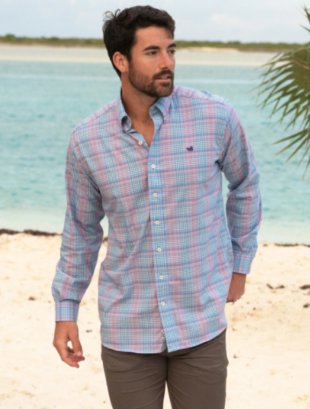 Caicos Performance Dress Shirt - Blue & Coral