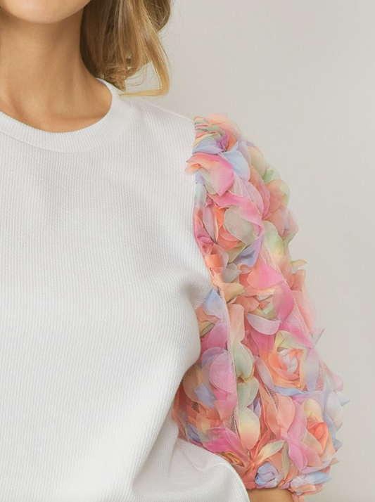 Rose Puff Sleeve White Top