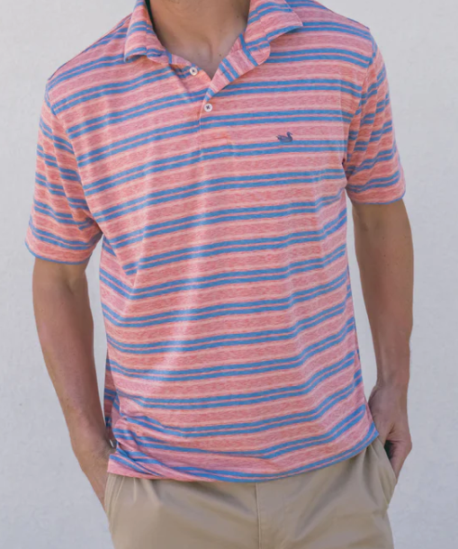 Havana Performance Polo - Zapata Stripe (Coral/French Blue)
