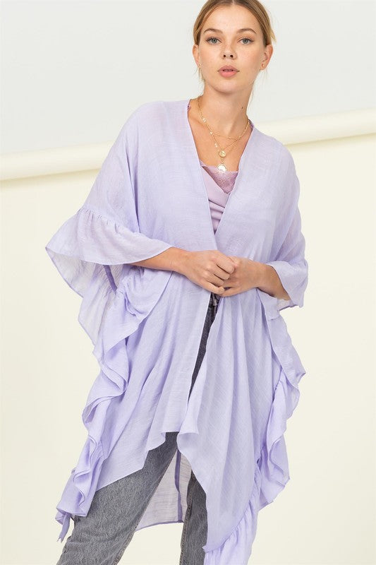 Side Ruffle Kimono - Lavender