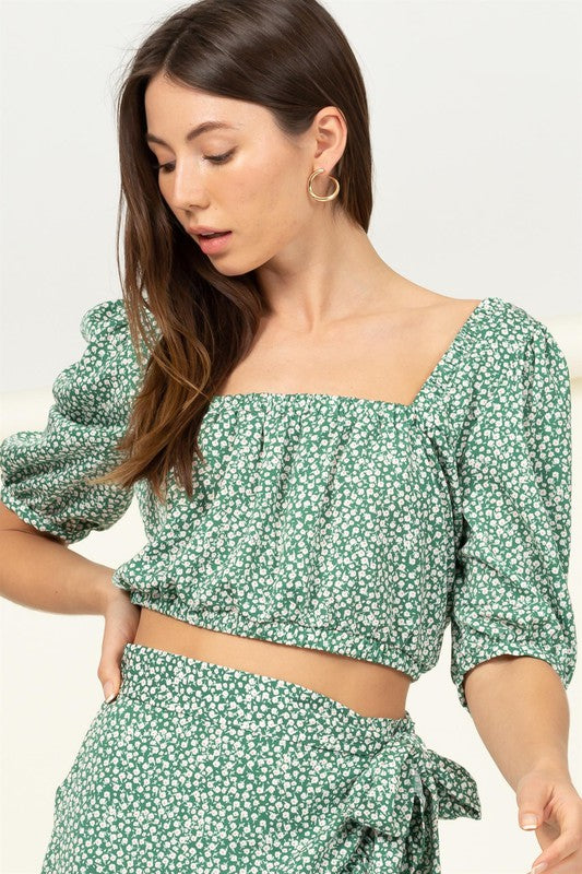 Silvia Floral Crop Top - Green
