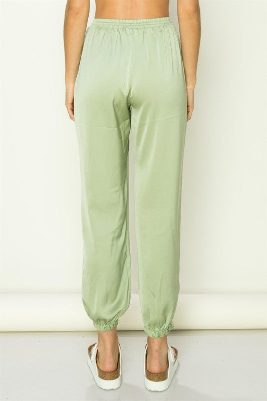 Satin Jogger - Lily Green